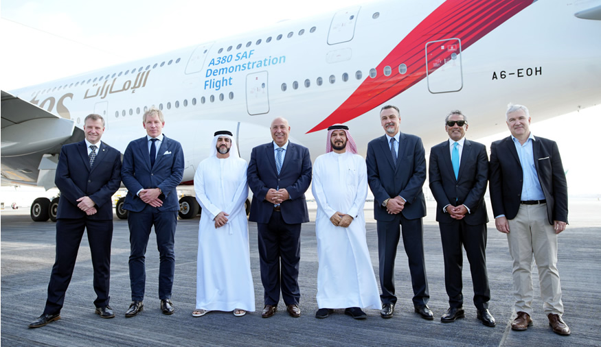 Partió el vuelo de demostración del A380 de Emirates utilizando combustible SAF en su totalidad