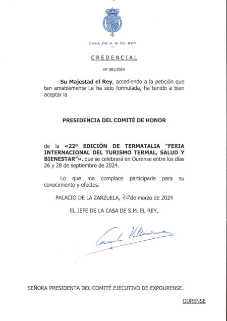 El Rey de España, Felipe VI, preside un año más el Comité de Honor de Termatalia 2024