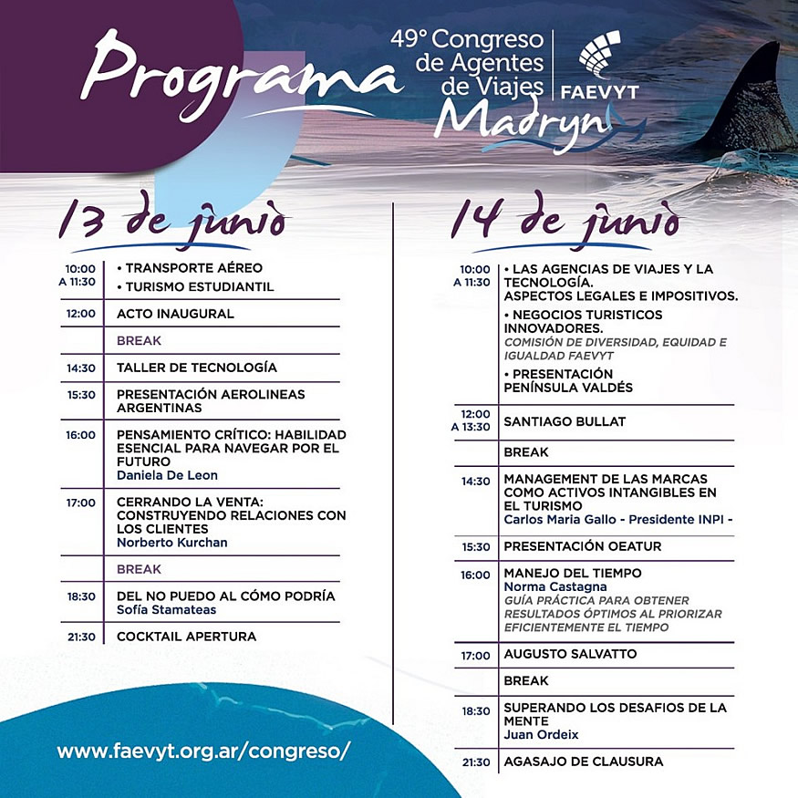 Programa COngreso Agentes de Viajes 2024 - Puerto Madryn