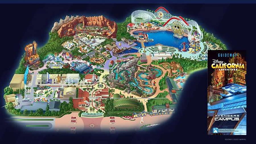 -Un mapa gua para Avengers Campus en Disney California Adventure Park-
