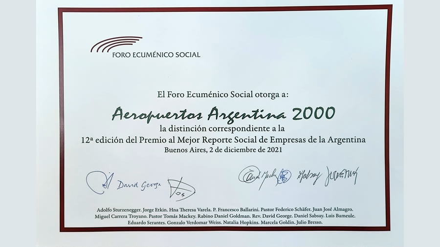-AA2000 fue reconocida por su Reporte de Sustentabilidad 2020-