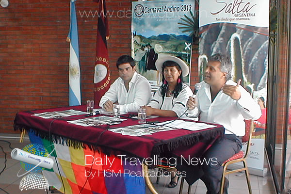 -Fernando Garca Soria, Tefila Urbano y Oscar Surez en la presentacin del Carnaval Andino 2013.-