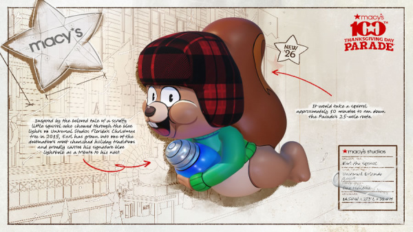 Universal Orlando lleva a Earl the Squirrel a la Macy�s Thanksgiving Day Parade 2026 con un globo gigante